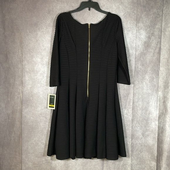 Julian Taylor New York Black Ribbed A-Line Dress Quarter Sleeves | Size 14 NWT - Picture 7 of 14